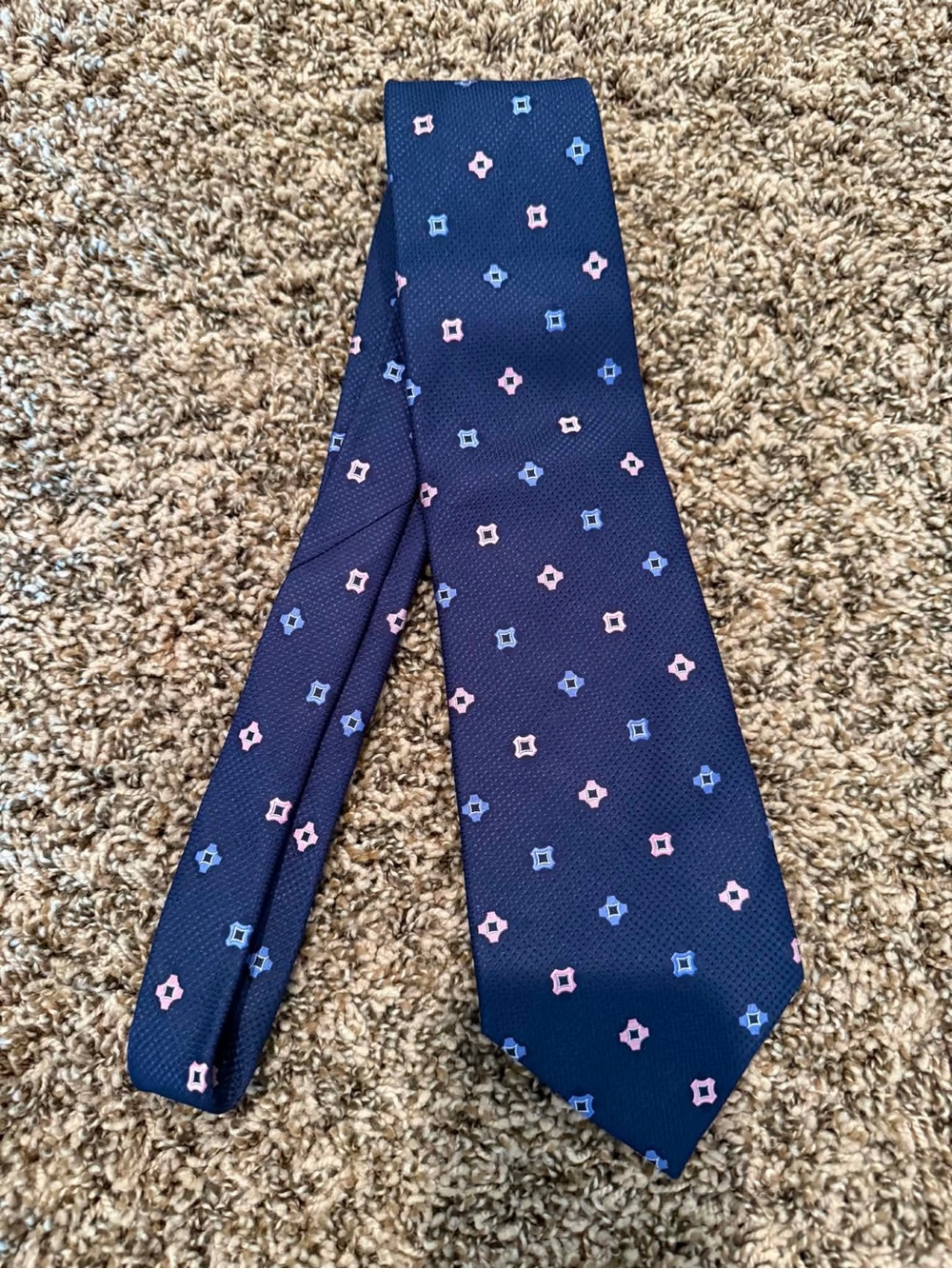 Grant Thomas Men's Navy Patterned Silk Tie - Pink & Blue Accents